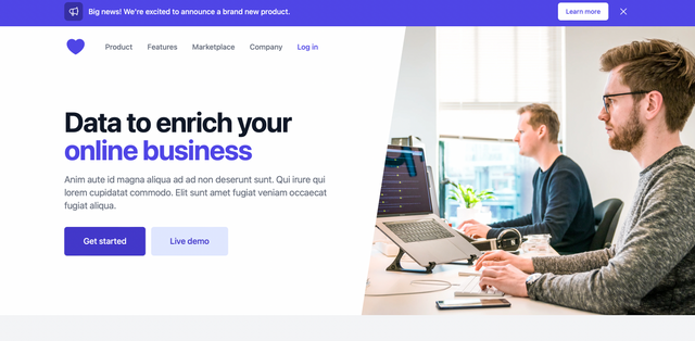 Basic landing page built using free TailwindUI components